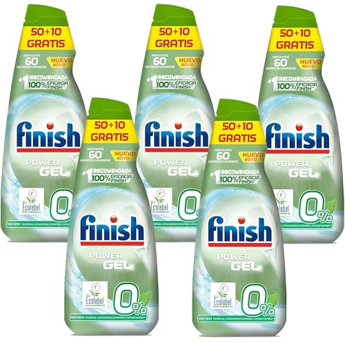 Finish 0% Gel Detergente para Lavavajillas, Certificado Ecológico - 5 x 60 Dosis