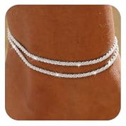 ASCOMY Anklets for Women 14K Gold/Silver Plated Ankle Bracelet for Women Waterproof Layered Cute Beads Shining Twist Rope Chain Pearl Link Heart Anklets Summer Beach Foot Chain Jewelry Gifts for Her