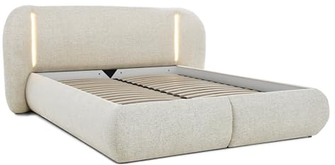 BEAUTY SOFA CORFU Polsterbett 160x200 cm Doppelbett mit Bettkasten und LED, Chenille-Stoff, Beige