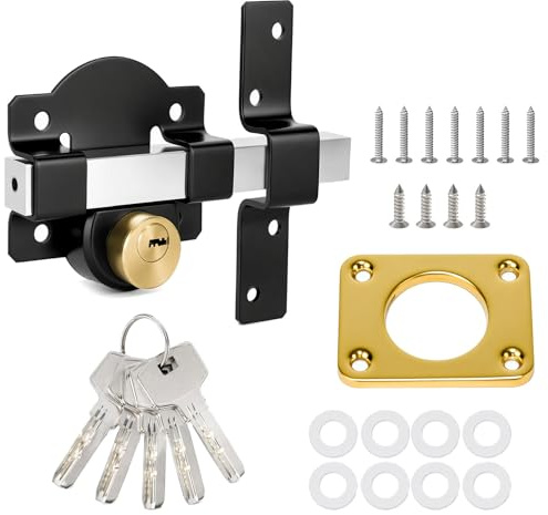 Long Throw Gate Lock, Both Side Door Lock 50mm Stainless Steel Garden Gate Locks with Key for Yard Wooden Sheds & Doors (50mm)