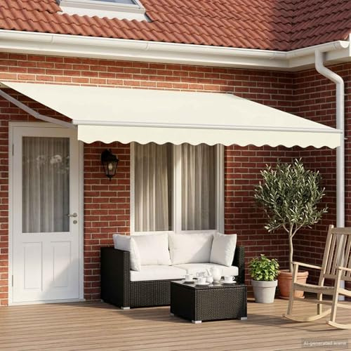 QUAHEAS Tenda da sole elettrica estensibile color crema, 5 x 3 m, con LED, sensore meteorologico, poliestere resistente alle intemperie, telaio in alluminio, motorizzata, ideale per giardino, terrazza