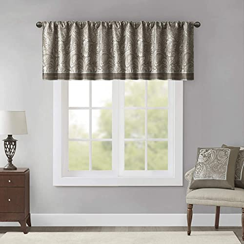 Madison Park Faux Silk Paisley Jacquard Valance, 1 Panel, 50x18 Blue/Brown