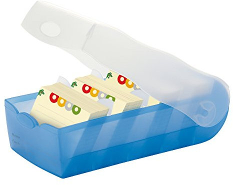 HAN 997 Karteibox CROCO DIN A7 quer mit 5 Stützplatten und 100 Karten (transluzent-blau, 4 Boxen Spar-Set)