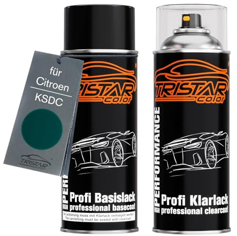 TRISTARcolor Autolack Spraydosen Set für Citroen KSDC Vert Longchamp Metallic Basislack Klarlack Sprühdose 400ml