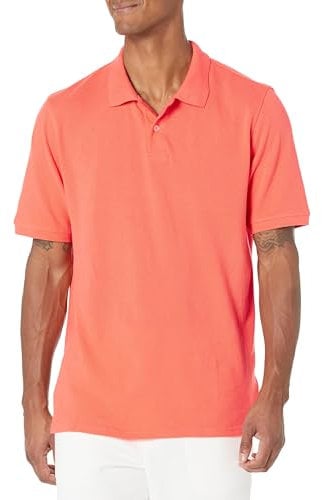 Amazon Essentials Men's Regular-Fit Cotton Pique Polo Shirt (Available in Big and Tall), Coral Orange, S