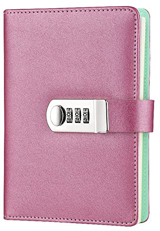 LinYesh PU Leather Refillable Password Notebook, Journal Diary Planner with Combination Lock, Loose-Leaf Lined Personal Sketchbook with Card Slots and Pen Holder, 185x135mm