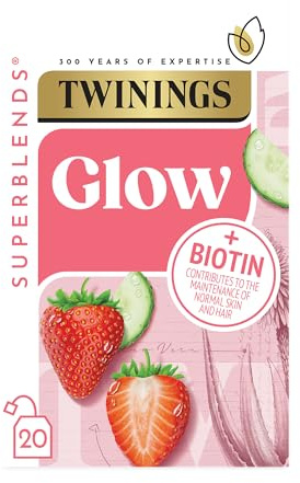 Twinings Superblends Glow 20 Single Tea Bags 40g | Herbal Infusion, Green Tea, Aloe Vera, Added Biotin, Naturally Caffeine Free, Individually Wrapped