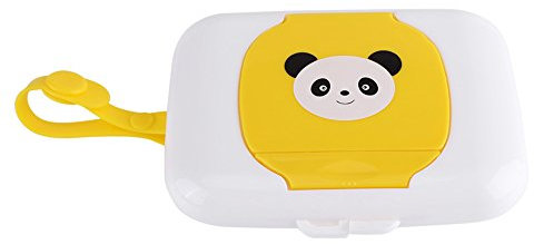Baby Outdoor Portable Wet Tissue Dispenser Case Infant Reusable Stroller Pram Wet Wipes Box Convenient Tissue Case for Travel(White + Yellow)