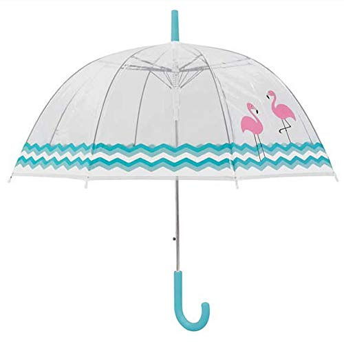 Susino Regenschirm Glocke/Kuppel, transparent, für Damen, automatisches Öffnungssystem, breiter Schutz mit Durchmesser 85 cm, winddicht, Flamingos, transparent, 100 cm, Stockschirm, Transparent,