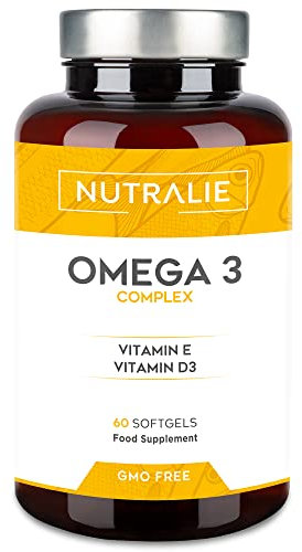 Oméga 3 Capsules 2000mg - EPA et DHA 1257 mg - Vitamines D et E - Huile de Poisson - 60 Gélules Fish Oil Omega 3 Nutralie