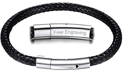 PROSTEEL Leather Bracelet Men's Braided Rope Hand Chain 5mm Wax Cord with Clasp Stainless Steel Fashion Jewelry Black
