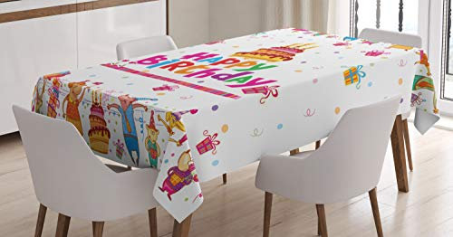 ABAKUHAUS Spaß Tischdecke, Joyful Mouses Party-Stimmung, Pflegeleicht Waschbar Schmutzabweisend und mit Klaren Farben Hochwertiger Druck, 140 x 240 cm, Weiß Rosa