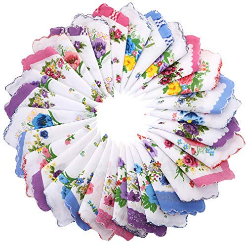Women Soft Pocket Handkerchiefs Ladies Hankies Vintage Floral Print Handkerchiefs (30 Pieces)
