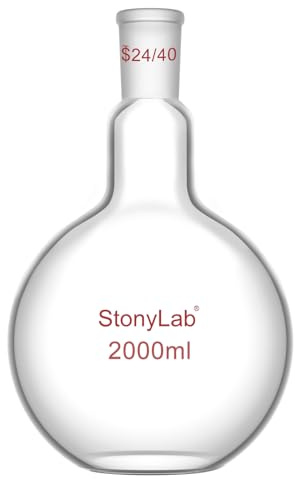 StonyLab Borosilicate Glass Heavy Wall Single Neck Flat Bottom Boiling Flask, with 24/40 Standard Taper Outer Joint, 2000ml