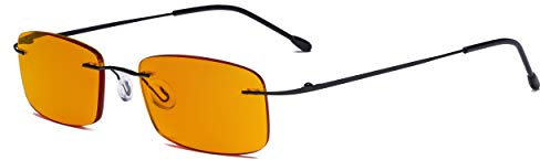 Eyekepper Computer-Brille - Blaulicht-Schutz Lesebrille mit orange getönter Filtergläser für die Nacht - Randlose,blendschuz UV-Strahlen schutz Damen Herren,Schwarz