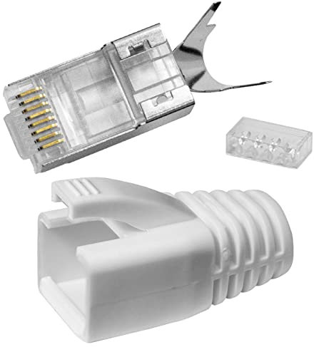 Lumonic 10x Netzwerkstecker RJ45 Stecker Weiss I Mit Zugentlastung, Einführhilfe & Knickschutz I Crimpstecker für CAT5, CAT6 und CAT7 Netzwerk-LAN-Kab