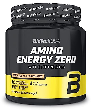 BioTechUSA Amino Energy Zero | Aminosäuren mit Elektrolyten & Koffein | Mit 9 essentiellen Aminosäuren | Zuckerfrei, Glutenfrei | Mit Vitamin B6 | 360 g, Pfirsich-Eistee