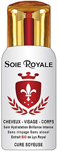 Soie Royale BIO Cure Soyeuse 300 ml Extrait Naturel BIO Fleurs de Lys Royal Protéines de Soie Vitamines EF Sans Alcool Soin Cheveux Visage Corps Nourrit Hydrate Démêle Lisse avec une Brillance Intense