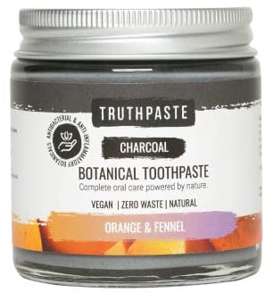 TRUTHPASTE Charcoal whitening Natural Zero Waste Toothpaste (Orange & Fennel 100ml) Eco Friendly & Plastic Free, Mint Free with Coconut & Aloe Vera. Fluoride Free, SLS Free. for Sensitive Teeth