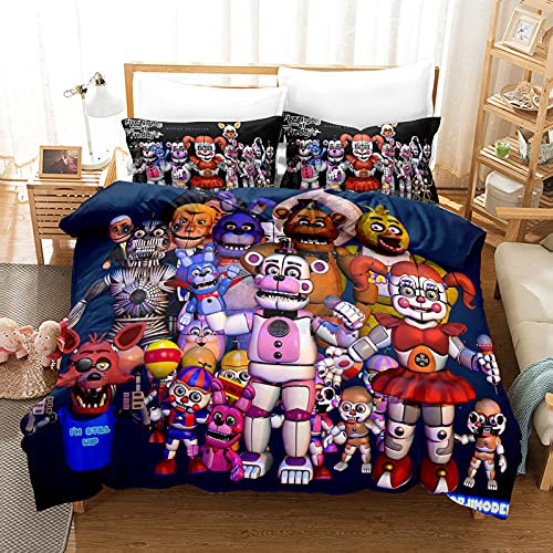 Fgolphd Five Nights at Freddy's bettwäsche-Sets mit Kissenbezug,Kinderbettwäsche microfaser 3D Digital Print mit Kettenreißverschluss (1,Single 135×200CM)