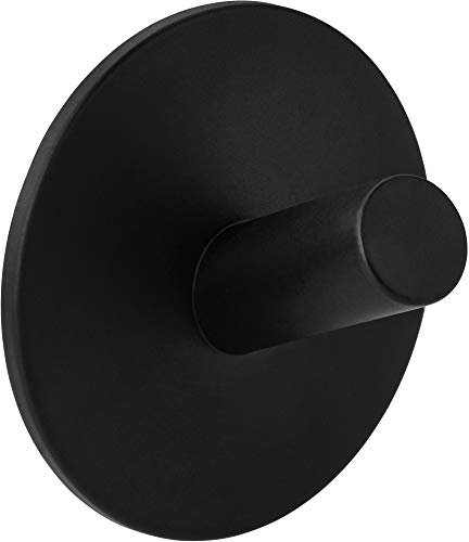 Gedotec Wand-Garderobe Metall schwarz Hakenleiste - SHEFFIELD | Kleiderhaken-Leiste selbstklebend ohne Bohren | Wandhaken zum Kleben | 1 Stück - Einzelhaken rund inkl. Befestigungsmaterial… - Gaderobe