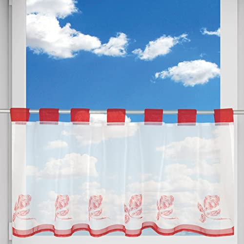 Bistrogardine Angie mit Schlaufenaufhängung (45 x 120 cm), transparente Uni Scheibengardine, dekorativer Vorhang in vielen versch. Farben: Rose