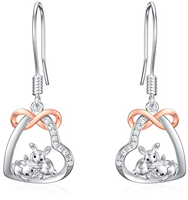 LONAGO Kaninchen Ohrringe 925 Sterling Silber Süße Zwei Häschen im Herzen Ohrhänger Schmuck für Damen