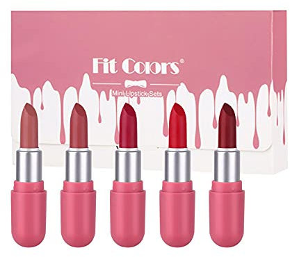 5 Stück Lippenstift Kapseln Set Matte Lippenstift Langlebig Wasserdicht Lippenstift Kit Antihaft-Samt Lippenstift Geschenk Set mit Lippenstift Gloss Lippenstift Gloss für Don