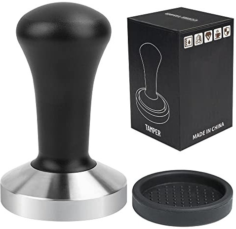 Ezebesta 58mm Kaffee Tamper Schwarz Aluminium Griff und 304 Edelstahl Base Espresso Barista Stempel Fuer Siebträger Kaffeemaschine Zubehör