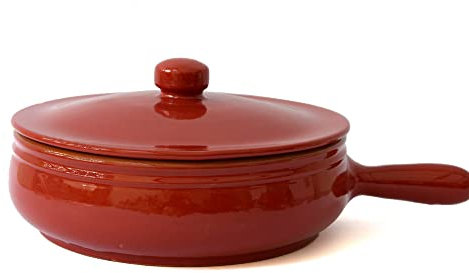 Padella Rossana con Coperchio, Casseruola in Terracotta, Padella per stufati, Colì Maioliche e Terrecotte dal 1650, Rosso, diametro 24 cm
