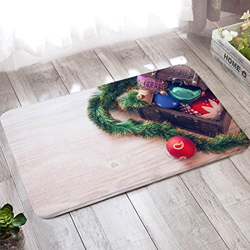 Bishilin Fußmatte Outdoor Weihnachten, Badezimmer Teppich 60x90 rutschfest Dekokugeln und Geschenkbox Muster Türmatten Innen Waschbar