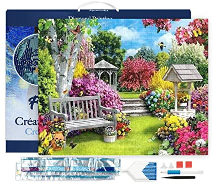 Figured'Art Diamond Painting Erwachsene 40x50cm Mit Rahmen Ganze Leinwand gespannt Schöner Garten 5D Bilder Eckige Steine - DIY Set Basteln