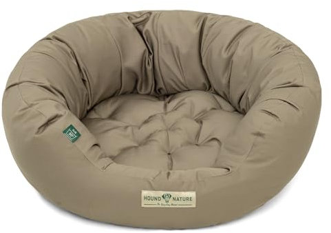HOUND & NATURE Öko Hundebett St. Moritz - rund, kuschelig und waschbar, Donut Hundekorb für kleine Hunde (S - 65x60 cm - Taupe)
