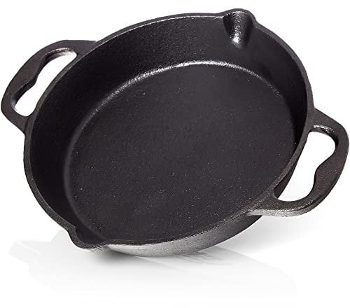 BBQ Nerd© - Sartén de hierro fundido para asar, asar y freír, 25 cm de diámetro, 2300 g, con boquilla y asa, antiadherente, resistente al calor y retiene el calor