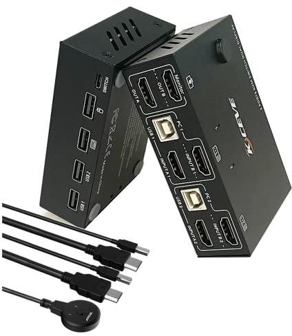 KVM Umschalter 2 Monitore 2 Computer, Dual Monitor HDMI USB 2.0 Switch 4K @ 30Hz, Monitor Maus Tastatur HDMI Switcher für Laptop, PC, PS4, Xbox, Kann Mit Externe Schaltertaste