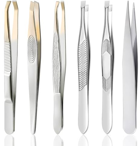 6 Pièces Pince à épiler Professionnelle, Pincettes en Acier Inoxydable pour Sourcil, Pince à Épiler de précision pour Enlèvement des Points Noirs, Poils Incarnés, Les Cils, Poils de Barbe