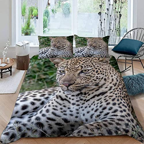 Bettwäsche 135×200 3d Druck 2teilig Südafrikanischer Gepard Bettwäsche-Sets Weiche kuschelig Mikrofaser mit Reißverschluss Schwarz-beige Flecken Sommer Bettbezug mit 1 Kissenbezug 80x80 Jungen Mädchen