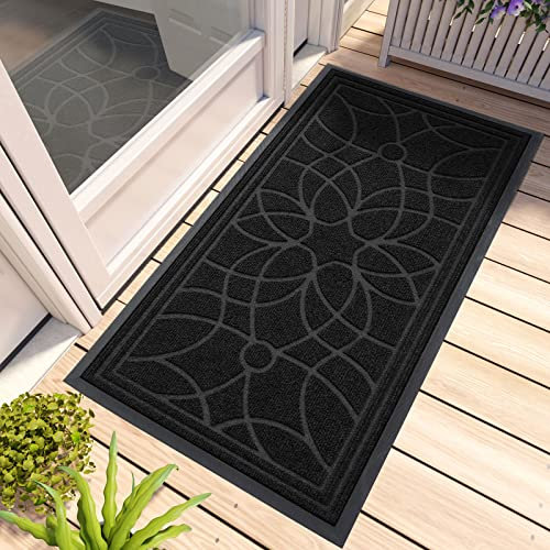 DEXI Fußmatte Außen rutschfest 60 x 120 cm, Schmutzfangmatte Waschbar, wetterfest Fussmatte Innen für Haustür, Balkon oder Terrassentür, Schwarz