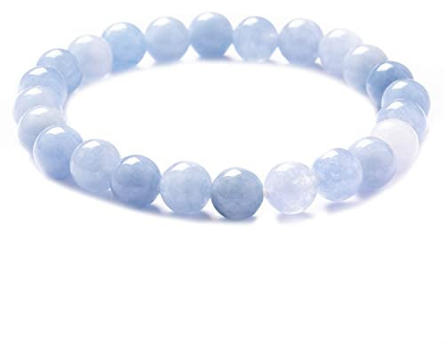 AURSTORE Bracelet Pierre Naturelle 8mm, Bracelet perle, Pierre Précieuse pour homme et femme (Aigue Marine 19)