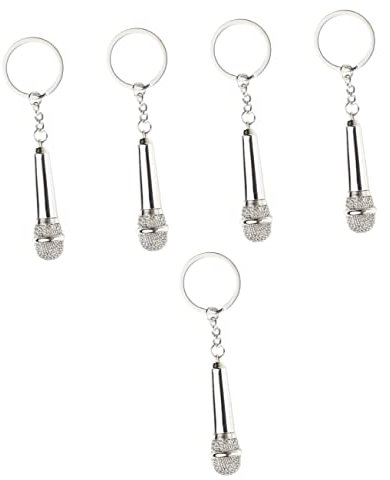 STOBOK 5 Stücke Mikrofon Schlüsselanhänger Musik Mikrofon Rucksack Geldbörse Schlüsselanhänger Musik Anhänger Tasche Silber Metall Taschen