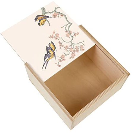 Fabulous Schatulle aus Holz – Schwalben und Sakura, japanische Illustration, traditionelles Design mit Prägung (11 x 11 x 3,5 cm)