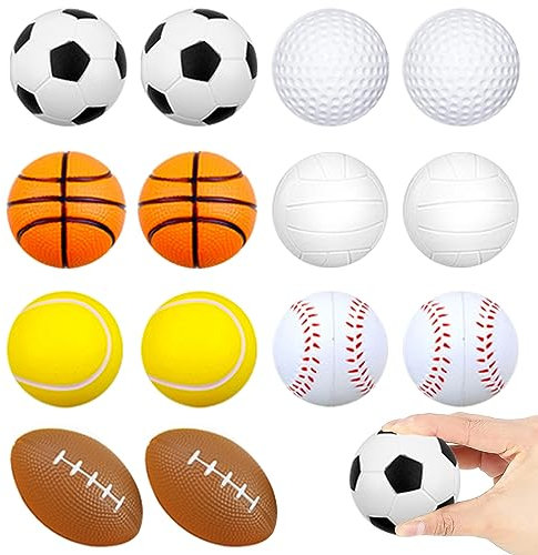 Tianher Stressbälle - 14 Pcs Antistressbälle Mini Fussball, Basketball, Tennisball, Golf, Rugby und Volleyball - Kleine Geschenke für Kinder