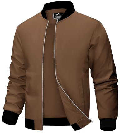 MAGCOMSEN Herren Bomberjacke Frühling Herbst Windbreaker Jacke Klassik Leicht Arbeitsjacke Männer Reißverschluss Baseballjacke Bequeme Freizeit Sportjacke US Army Outdoorjacke Braun M