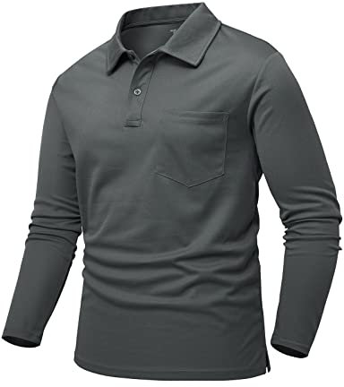 donhobo Poloshirt Herren Langarm Polohemd Einfarbig T-Shirt Outdoor Funktionsshirt Quick Dry Atmungsaktiv Sportshirt Golf Freizeitshirt, Dunkelgrau, XXL