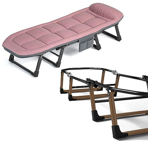 Klappbett mit Kissen, zusammenklappbares Campingbett, Schlafbetten mit verstärkter Lendenwirbelsäule, robustes Gästebett for Zuhause, Büro, Nickerchen und im Freien ( Color : Pink , Size : 180x60x35cm