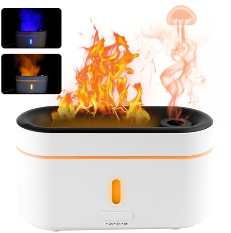 ILIKEPOW Aromatherapy Essential Oil Diffuser 300ml Flame Effect 2 Lighting Colours and 2 Mist Modes Noiseless Humidifier Decorative Lamp