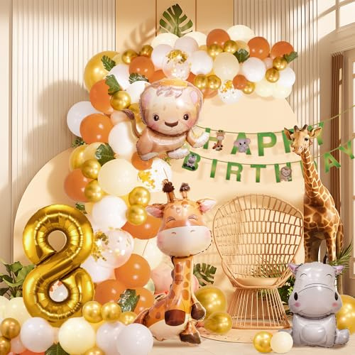 8. Geburtstag Junge Mädchen 8 Jahr Dschungel Geburtstag Dekoration Waldtiere, Safari Luftballons 8 Kindergeburtstag Deko,Tiere Geburtstagsdeko