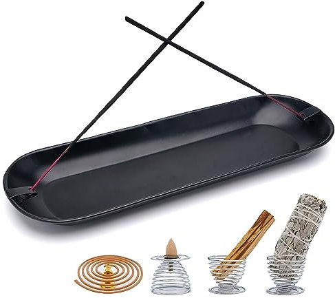 LIVBTS 5 in 1 Incense Burner - Palo Santo & Sage Holder, Handcrafted Iron, 12inches Incense Stick Burner for Meditation, Yoga, Spa, Practical Ash Catcher (Black)