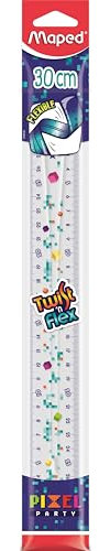 Maped - Flaches Lineal 30 cm Twist'N Flex – Schullineal bruchsicher – weiches und flexibles Lineal – Produktreihe Pixel Party