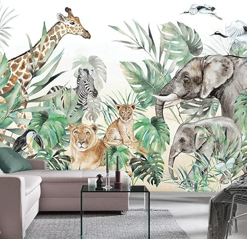 Papier Peint Animaux Gris - Vert Papier Peint Panoramique Papier Peint Intissé pour Salon Chambre Couloir Tapisserie Murales Papier Peint 3d Papier Peint Décoratif Murale 274x254cm